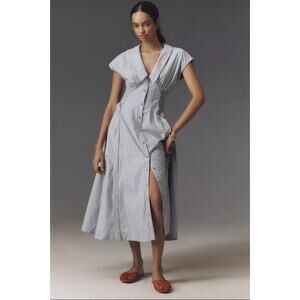 New Anthropologie Short-Sleeve V-Neck Pleated Midi Dress size medium